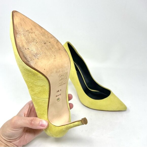 ** RAYE By REVOLVE Tia Yellow Suede Heels Size 38.5/ 8 - Picture 6 of 11